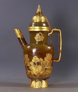 臻品旧藏和田玉包金壶 高26厘米,长14厘米,宽7厘米,重873克#古董古玩