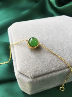 和田玉碧玉项链菠菜绿老坑8mm进口包金手链镶嵌玉石耳线配套饰品 耳线