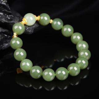 hl1827 和田玉湖水绿圆珠手串