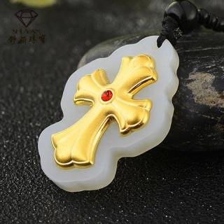 和田玉吊坠 金镶玉