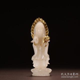清代 和田玉包金观音摆件